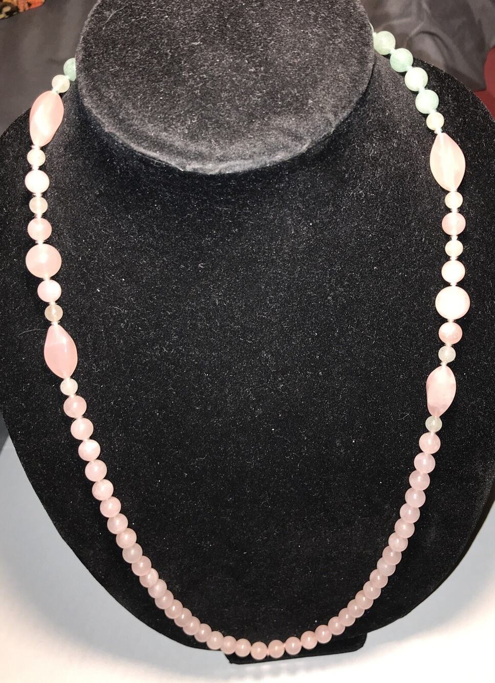 Pink & Green Rose natural QUARTZ Beaded Necklace genuine love knotted bead
